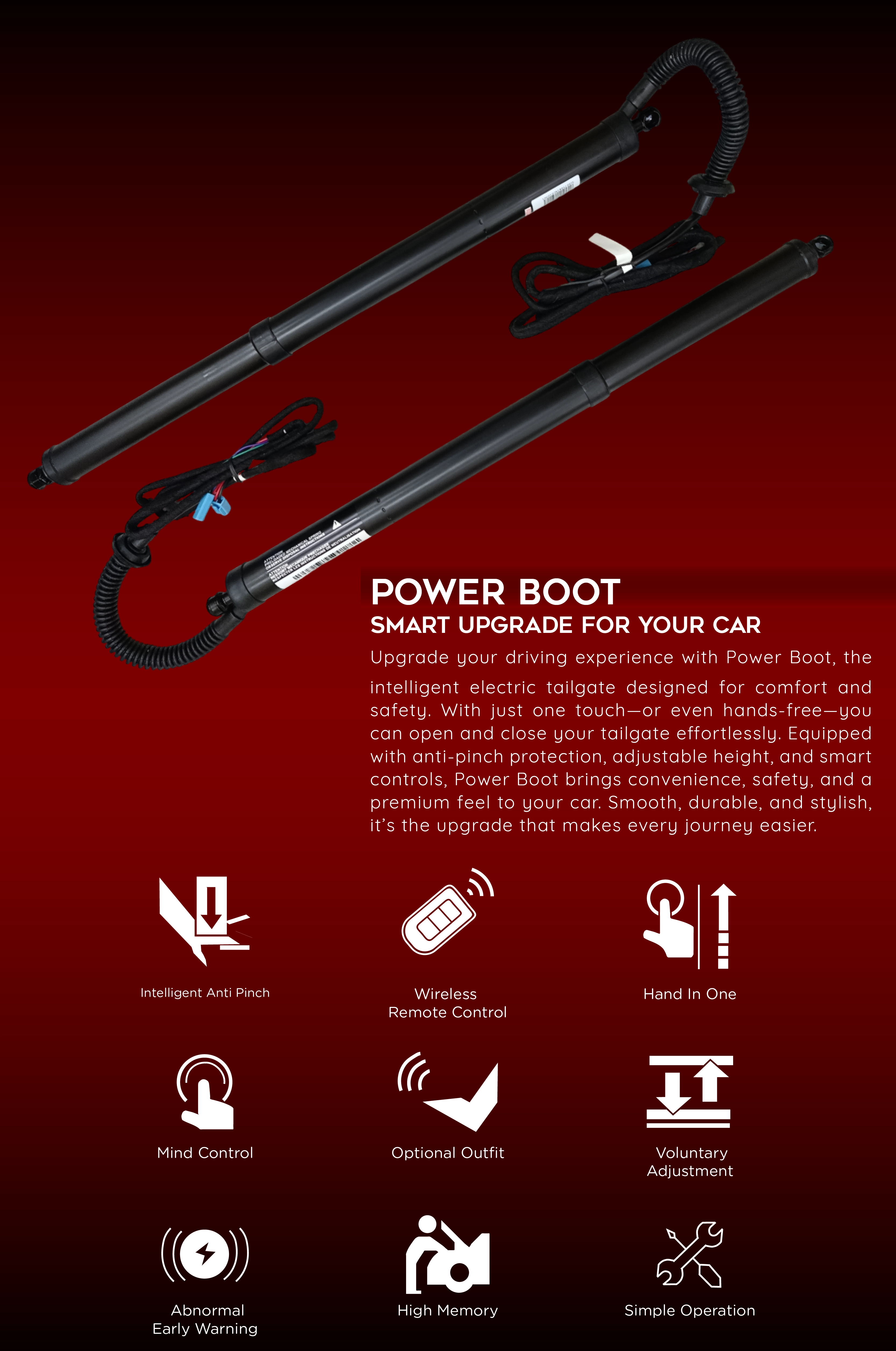 Power Boot Smart Upgrade - Intelligent electric tailgate with 9 key features including anti-pinch protection